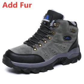 Large Size 48 Hiking Boots Men Summer Winter Outdoor Warm Fur Non Slip Fashion Women Footwear Boys Outdoor Work Ankle Boot Fall (Color: Fur Grey, size: 41)