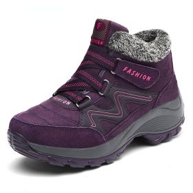 Winter Women's Snow Boots All-match Thick Bottom Increased Velvet Warm Low Ankle Outdoor Leisure Sports Shoes Hiking Boots (Color: Purple, size: 39)