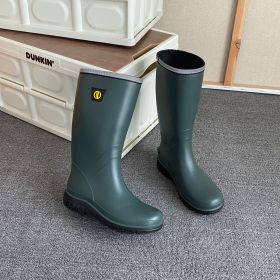 Men's Rain Boots Wear-resistant Waterproof Non-slip Knee High Rain Shoes For Outdoor Working Fishing (Color: Army Green, size: 9)