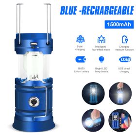 Solar LED Camping Light Portable Camping Lamp USB Rechargeable Flashlight Emergency Tent Lamp Torch Waterproof Lighting Outdoor (Wattage: Blue rechargeable, Ships From: CN)