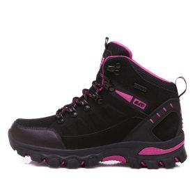 Waterproof Hiking Shoes Men Women Sneakers Mountain Climbing Shoes Outdoor Unisex Sport Hunting Boots Men Trekking Shoes (Color: black pink, size: 45)