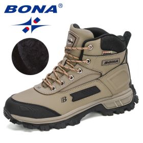 BONA 2022 New Arrival Pro-Mountain Ankle Hiking Boots Men Outdoor Sports Plush Warm High Top Walking Training Footwear Masculino (Color: Medium grey black, size: 9.5)