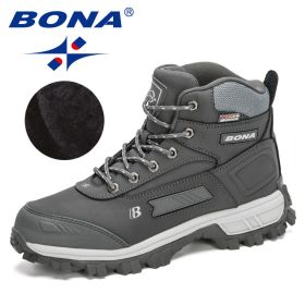 BONA 2022 New Arrival Pro-Mountain Ankle Hiking Boots Men Outdoor Sports Plush Warm High Top Walking Training Footwear Masculino (Color: Dark grey S gray, size: 10.5)