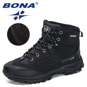 BONA 2022 New Designers Nubuck Hiking Shoes Men Non-Slip Outdoor Wear-Resistant Trekking Footwear Man High Top Plush Snow Boots (Color: Charcoal grey S gray, size: 8.5)