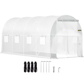 VEVOR Walk-in Tunnel Greenhouse, 15 x 7 x 7 ft Portable Plant Hot House w/ Galvanized Steel Hoops, 1 Top Beam, Diagonal Poles, Zippered Door & 8 Roll- (Default: Default)